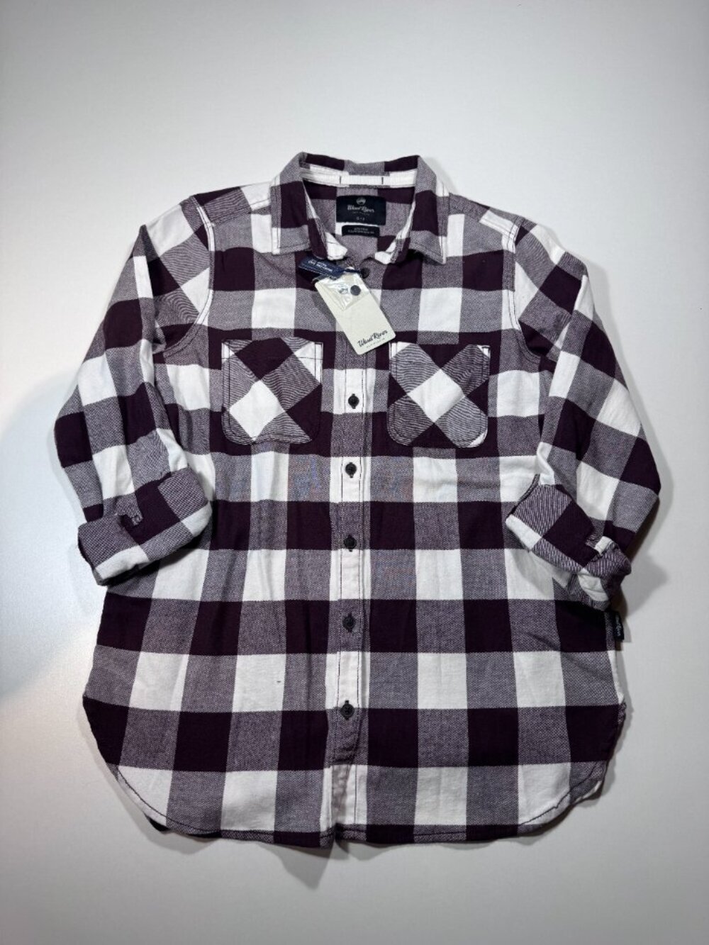 Wind River Burgundy Buffalo Plaid Button-Up Flannel Shirt NWT Small - Picture 2 of 14